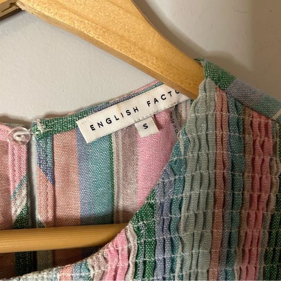 English Factory Smocked Colorful Striped Flutter Sleeve Mini Dress - Picture 5 of 6